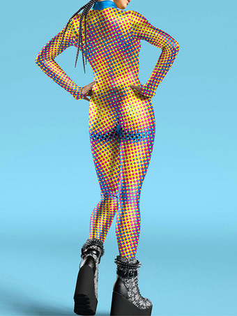 パターニング全身タイツ ハロウィン 大人用全身タイツスーツ 魚鱗プリント ライクラ スパンデックス セクシーコスチューム