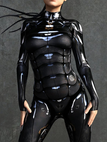 ブラック パターニング全身タイツ ハロウィン 大人用全身タイツスーツ 魚鱗プリント ライクラ スパンデックス セクシーコスチューム