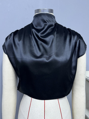 スタンドカラーのサテンクロップトップ、レディースサマーブラウス 2025