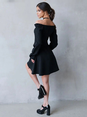 スケータードレス パフスリーブ スクエアネック Aライン 春 ミニドレス レディース 2025