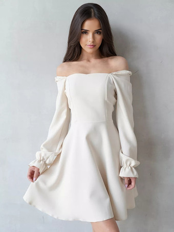 ホワイト スケータードレス パフスリーブ スクエアネック Aライン 春 ミニドレス レディース 2025