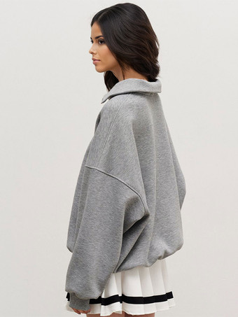 オーバーサイズ ハーフジップ スウェットシャツ ドロップショルダー リラックスフィット 春 トップス レディース 2025