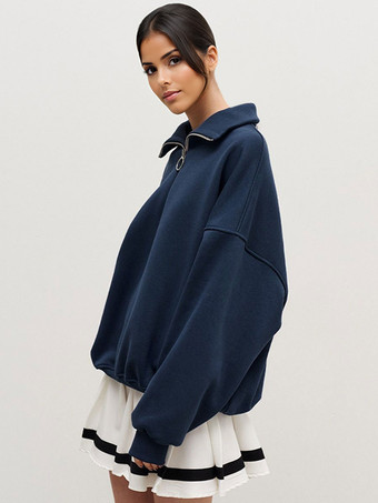 オーバーサイズ ハーフジップ スウェットシャツ ドロップショルダー リラックスフィット 春 トップス レディース 2025