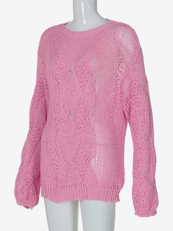 ホールニットセーター パフスリーブ クルーネック カジュアル 春 トップス レディース 2025