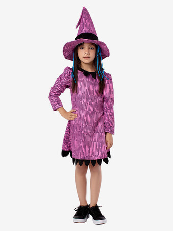 ハロウィン 子供用怖い魔女コスチューム 紫のハロウィンカーニバルドレスと帽子セット