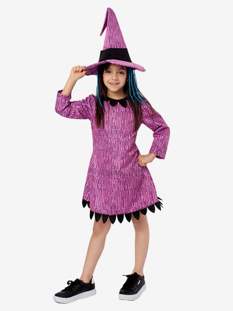 ハロウィン 子供用怖い魔女コスチューム 紫のハロウィンカーニバルドレスと帽子セット