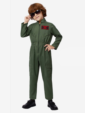 男の子用パイロットジャンプスーツコスチューム キッズ用 ハンターグリーン ハロウィン カービナルコスチューム