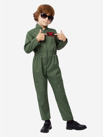 男の子用パイロットジャンプスーツコスチューム キッズ用 ハンターグリーン ハロウィン カービナルコスチューム
