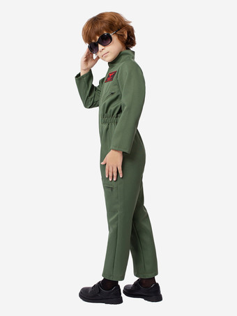 男の子用パイロットジャンプスーツコスチューム キッズ用 ハンターグリーン ハロウィン カービナルコスチューム