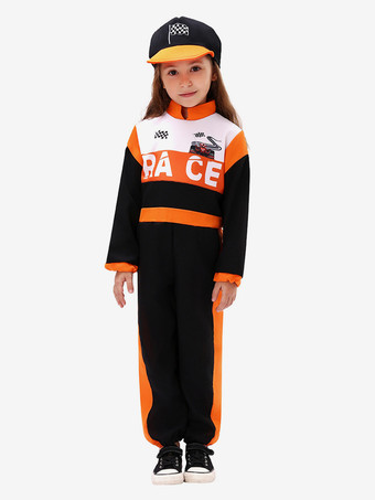 子供用レーサーコスチューム ブラック ハロウィン カービィル ジャンプスーツと帽子セット