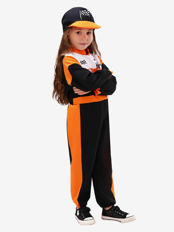 子供用レーサーコスチューム ブラック ハロウィン カービィル ジャンプスーツと帽子セット