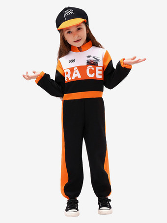 子供用レーサーコスチューム ブラック ハロウィン カービィル ジャンプスーツと帽子セット