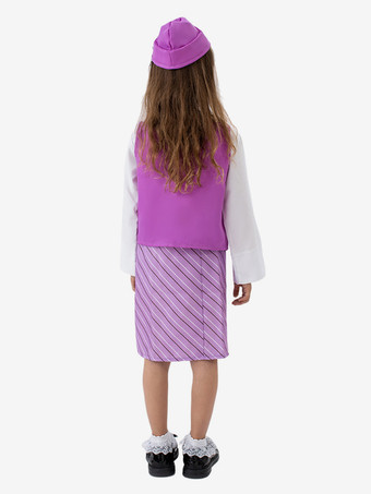 子供用スチュワーデス ハロウィン カーニバル コスチューム パープル ロールプレイ コスチューム セット