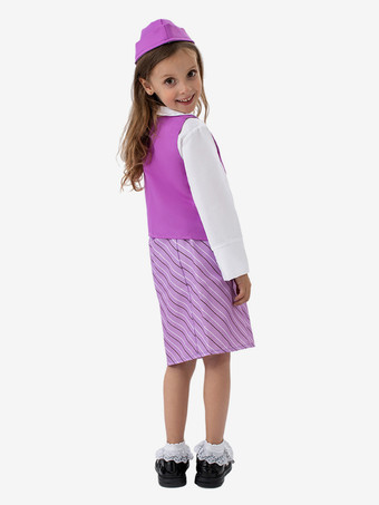 子供用スチュワーデス ハロウィン カーニバル コスチューム パープル ロールプレイ コスチューム セット