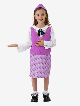 パープル 子供用スチュワーデス ハロウィン カーニバル コスチューム パープル ロールプレイ コスチューム セット