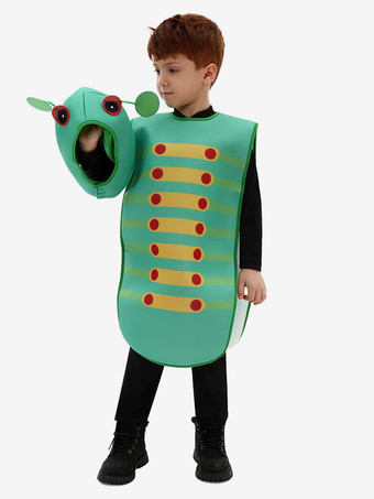 子供用キャタピラーコスチューム グリーン昆虫ポリエステルトップと帽子セット