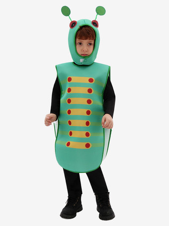 グリーン 子供用キャタピラーコスチューム グリーン昆虫ポリエステルトップと帽子セット