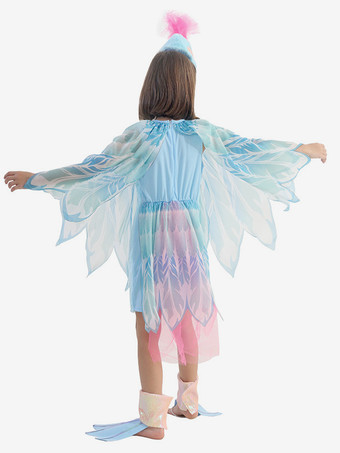 子供用孔雀コスチューム ハロウィン カーニバル ライトスカイブルー 動物ドレスと帽子