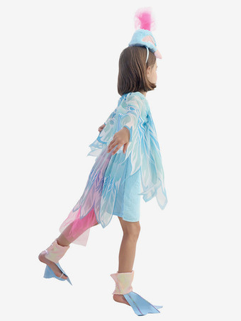 子供用孔雀コスチューム ハロウィン カーニバル ライトスカイブルー 動物ドレスと帽子