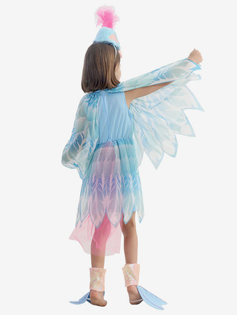 子供用孔雀コスチューム ハロウィン カーニバル ライトスカイブルー 動物ドレスと帽子