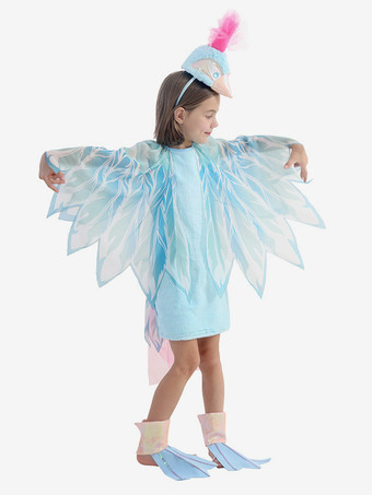 子供用孔雀コスチューム ハロウィン カーニバル ライトスカイブルー 動物ドレスと帽子