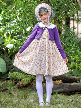 パープル 女の子用老婦人コスチューム パープル ハロウィン カービナルコスチュームセット