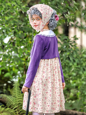 女の子用老婦人コスチューム パープル ハロウィン カービナルコスチュームセット