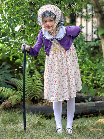 女の子用老婦人コスチューム パープル ハロウィン カービナルコスチュームセット