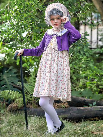 女の子用老婦人コスチューム パープル ハロウィン カービナルコスチュームセット