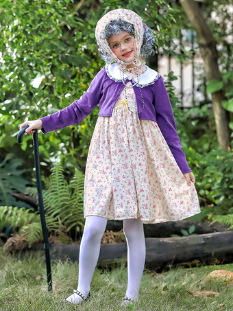女の子用老婦人コスチューム パープル ハロウィン カービナルコスチュームセット