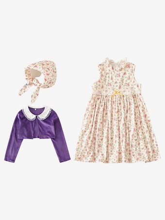 女の子用老婦人コスチューム パープル ハロウィン カービナルコスチュームセット