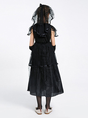 ハロウィン 黒ゴシック怖い花嫁子供用コスチュームドレス