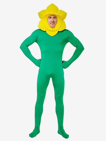グリーン 大人用ハロウィンカーニバル面白いコスチュームひまわりジャンプスーツ