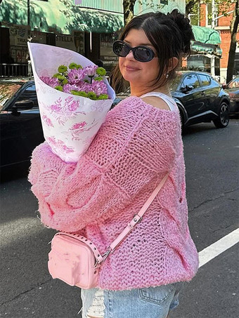 ホールニットセーター パフスリーブ クルーネック カジュアル 春 トップス レディース 2025