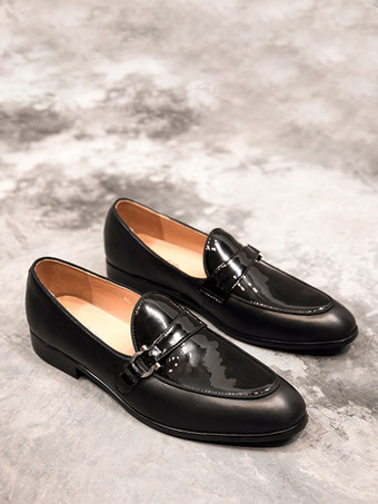メンズ モンクローファー ブラックシューズ フロントバックル ポインテッドトゥ 牛革ローファーシューズ