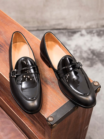 メンズ モンクローファー ブラックシューズ フロントバックル ポインテッドトゥ 牛革ローファーシューズ