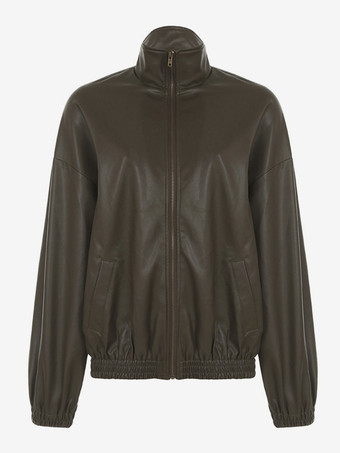 Brown Faux Leather Two Piece Co-ord Set Oversized Jacket And Shorts Spring Outfit For Women 2025