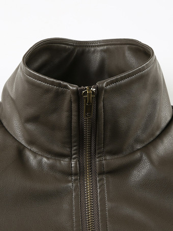 Brown Faux Leather Two Piece Co-ord Set Oversized Jacket And Shorts Spring Outfit For Women 2025