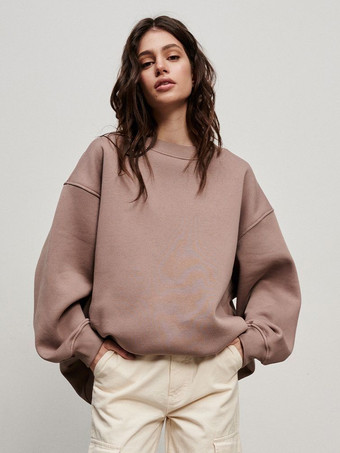 ライトブラウンオーバーサイズ クルーネック スウェットシャツ 春 カジュアル トップス レディース 2025