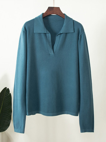 ポロカラーニットセーター Vネック 長袖トップス レディース 2025