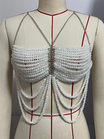 ビーズ付きボディチェーンセクシークラブクロップトップ 2025