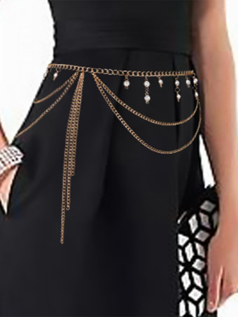 ボヘミア レイヤード パール タッセル カーブ ウエスト チェーン 2025