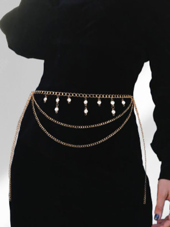 ボヘミア レイヤード パール タッセル カーブ ウエスト チェーン 2025