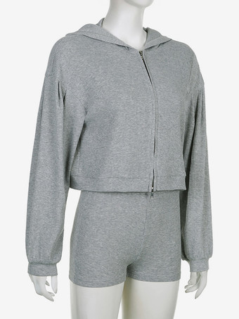 レディース フード付きジャケット、ノースリーブタンクトップ、ショートパンツ 3点セット 春カジュアルコーデ 2025