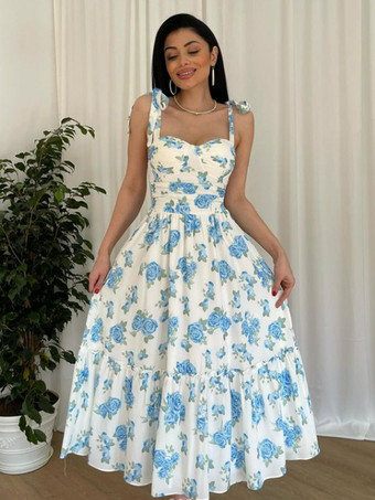 フローラルサンドレス スウィートハートカラー Aライン サマーミディドレス レディース 2025