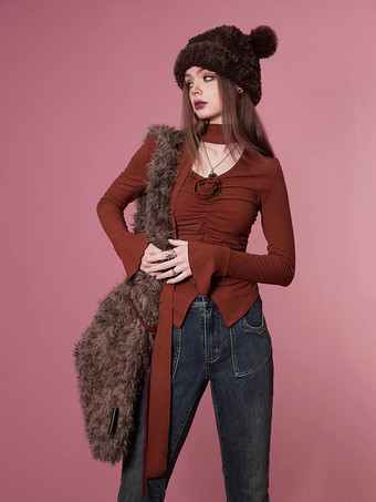 プリーツ V ネック ブラウス 花柄 長袖 カジュアル シャツ レディース 2025