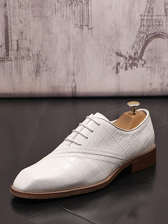 ホワイト 男性用ドレスシューズ 高品質ラウンドトゥ PUレザー