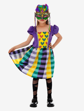 子供用マルディグラコスチュームドレスとマスクセット