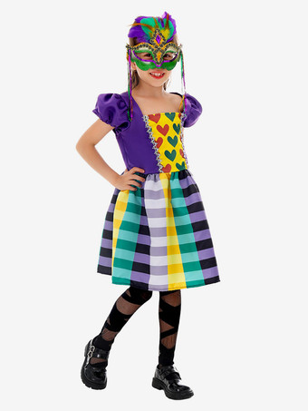 子供用マルディグラコスチュームドレスとマスクセット