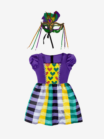 子供用マルディグラコスチュームドレスとマスクセット